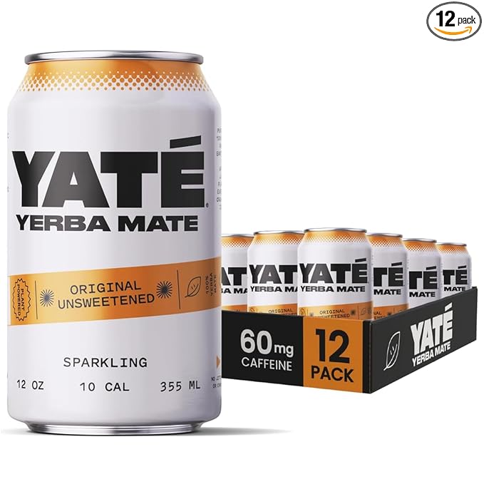 Yate Sparkling Yerba Mate - Unsweetened Organic Yerba Mate Drink with Zero Sugar &amp 10 Calories for Daily Energy - A Smooth Healthy Energy Drink with Antioxidants &amp Plant-Based Ingredients - 1