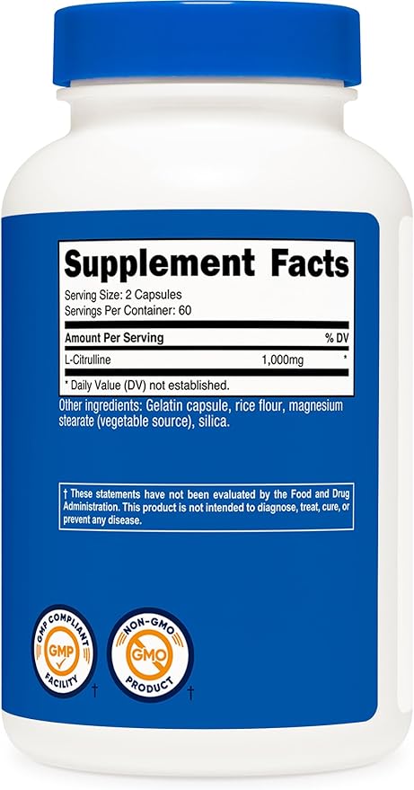 Nutricost L-Citrulline 500mg 120 Capsules - Gluten Free Non-GMO 1000mg Per Serving (60 Serv) (Pack of 2)