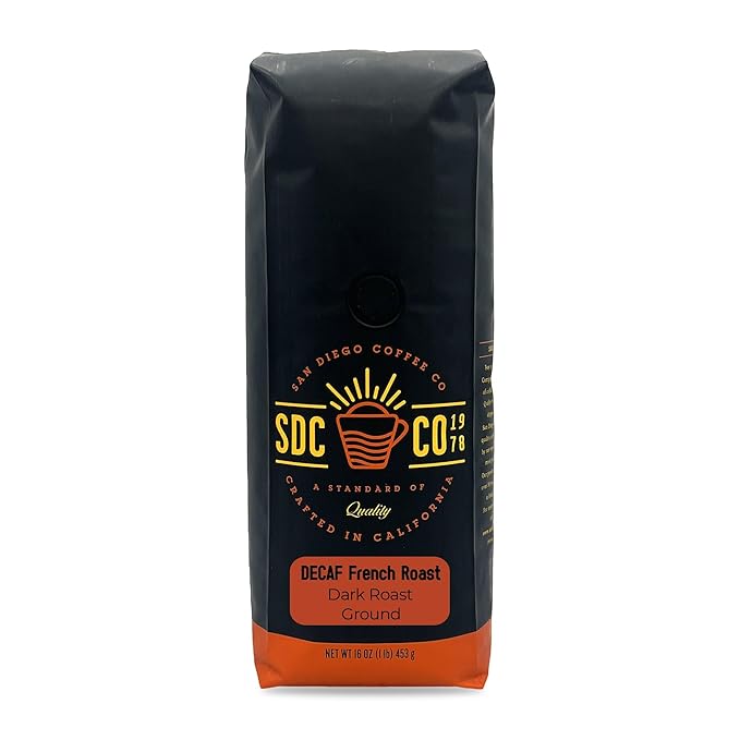 San Diego Coffee DECAF French Roast Dark Roast Ground Coffee 16-Ounce Bag Café descafeinado molido tostado