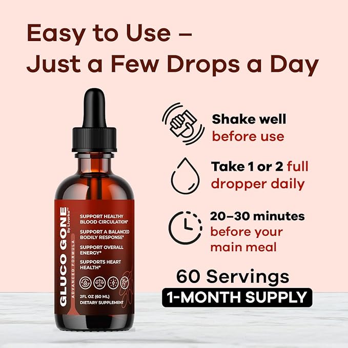 (2 Pack) Gluco Gone Drops - Original Premium GlucoGone Liquid Drops All Natural Ingredients Support Advanced Formula for Overall Health &amp Wellness Glucogone Organic Droppers 2 Bottles for 2 Mont
