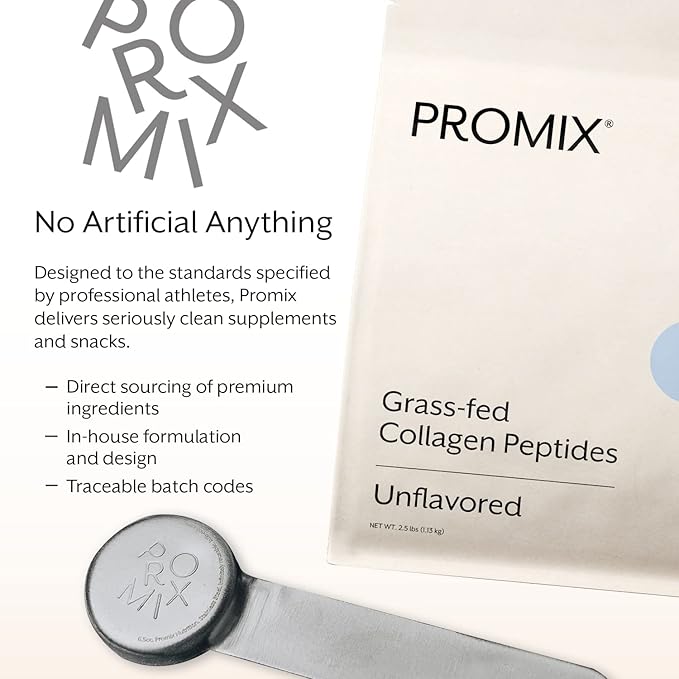 Promix Hydrolyzed Collagen Peptides - Type 1 Grass Fed Collagen 4.7g glycine Type 3 bioactive peptides - Unflavored - 2.5 Pound (Pack of 2)