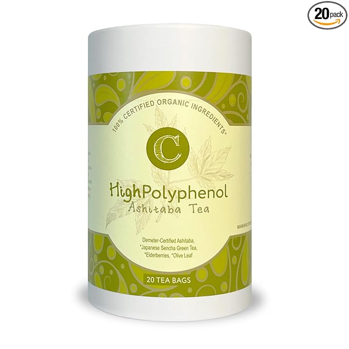 High‑Polyphenol Ashitaba Tea Blend – Demeter Certified Biodynamic U.S. Organic AshitabaSencha Green Tea with Elderberry &amp Olive Leaf – 20 Compostable Bags – Perfect for Detox Metabolic Support