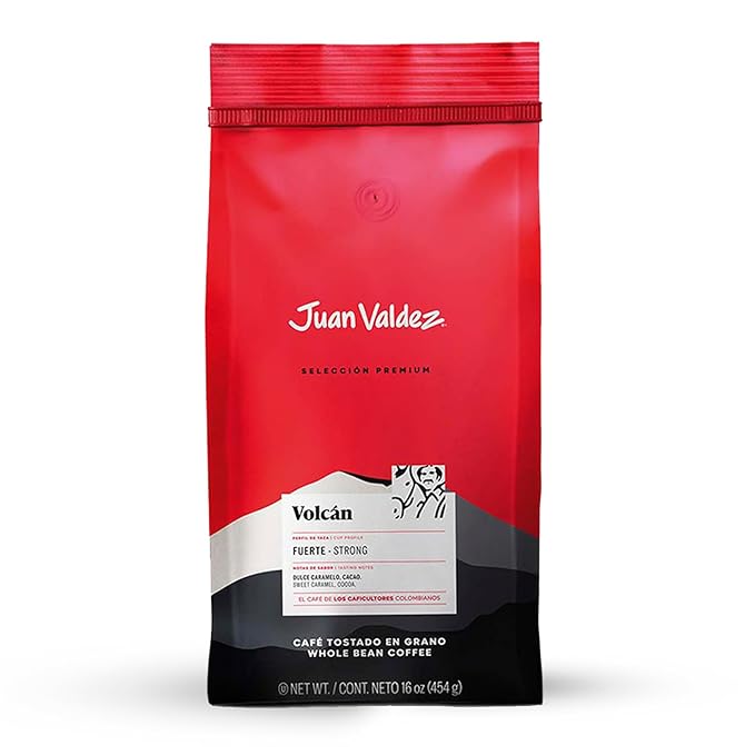 Juan Valdez Volcan Whole Bean Coffee - Dark Roast | 100% Colombian Arabica Beans | 100% Colombian Coffee with Low Acidity and Notes Of Sweet Caramel &amp Cocoa | 16 oz / 454 gr