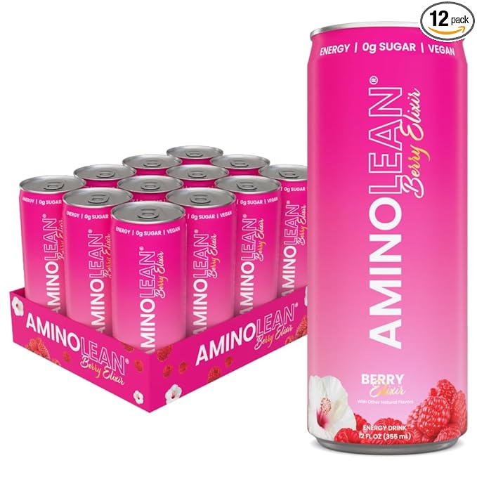 RSP NUTRITION AminoLean Energy Drink - Sugar Free Amino Energy with No Jitters Tingles or Crash Vegan Amino Acids Berry Elixir 12 Pack