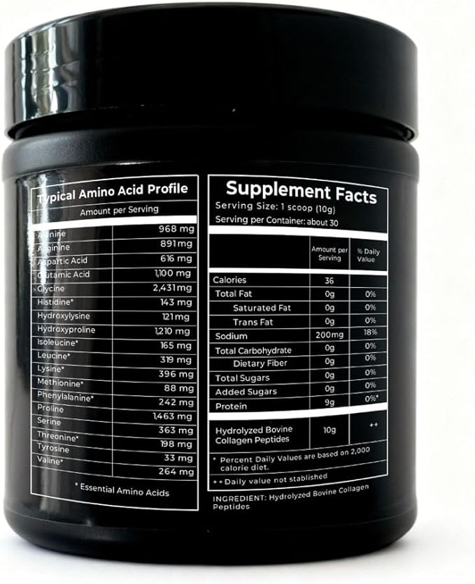 Hydrolyzed Collagen Peptides Types I &amp II Unflavored100% Grass-fed Pasture-Raised BovineNon-GMO Gluten-Free Non-Artificial additives or preservatives