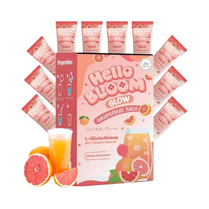 Hello Bloom Glow Reduced L-Glutathione Powder Juice Drink (10 Sachets x 18g Grapefruit)