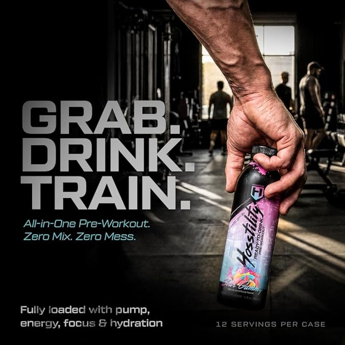 HOSSTILE Hosstility RTD Pre-Workout – Ready to Drink Pre Workout for Energy Focus Pump &amp Hydration All-in-One Formula for Performance Sour Gummy 12 Servings