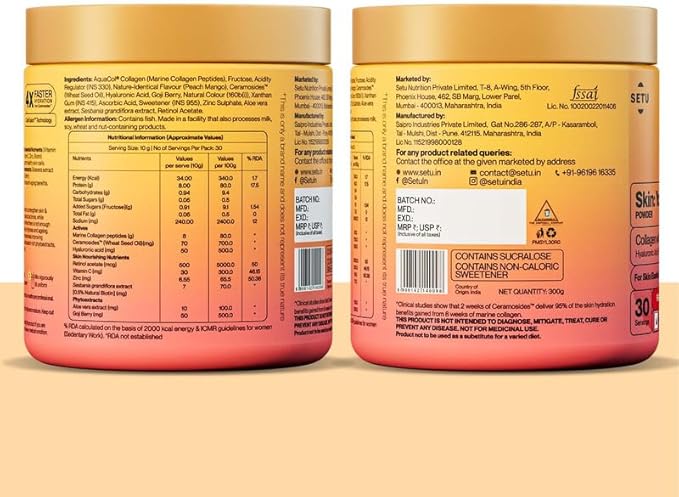 SETU Skin: Youthful with 8g Marine Collagen + Ceramosides™ for 4X Faster Hydration | Collagen Powder for Women &amp Men | (30 Servings)