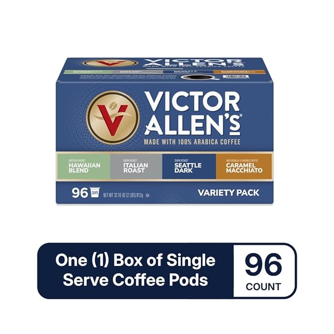 Victor Allen's Coffee Variety Pack (Kona BlendItalian RoastSeattle DarkCaramel Macchiato)Serve Coffee Pods for Keurig K-Cup Brewers96 Count (Pack of 2)