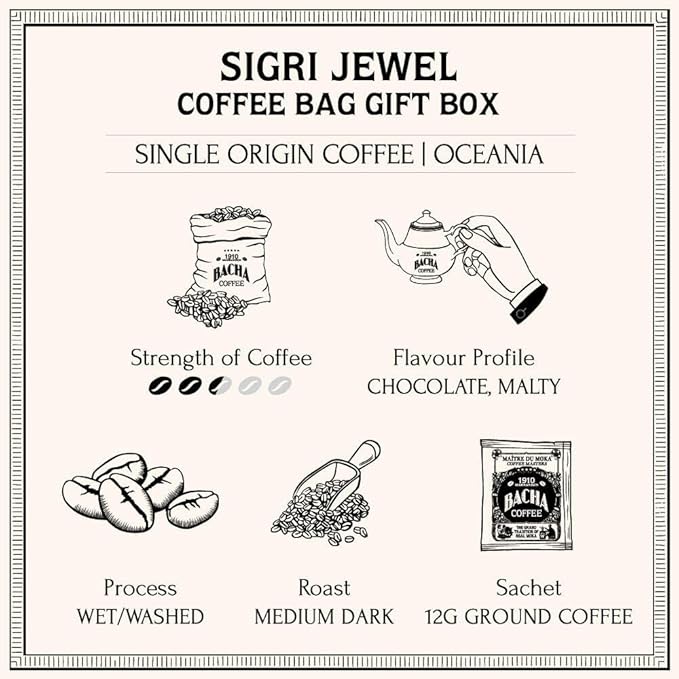 Bacha Coffee | Sigri Jewel Papua New Guinea Single Origin Arabica 100% Arabica Specialty Coffee 12 Coffee Drip Bags Gift Box
