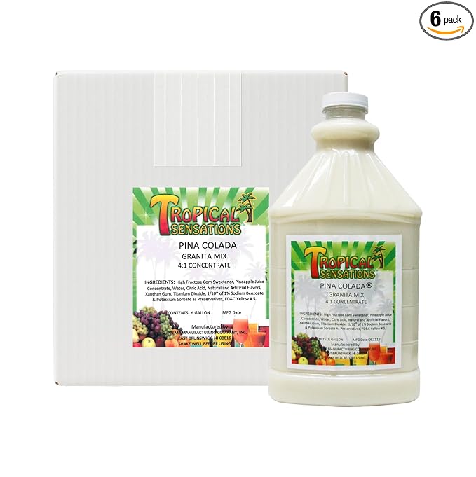 Tropical Sensations Piña Colada Granita Slushie Mix – 6 Bottles 64 oz Each – Non-Alcoholic Frozen Drink Mix for Slush Machines – Bulk Case