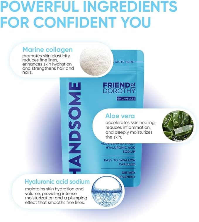 Handsome Marine Collagen Tablets Enhanced with Aloe Vera Hydrolyzed Collagen Supplements for Men 60 Capsules per Pouch