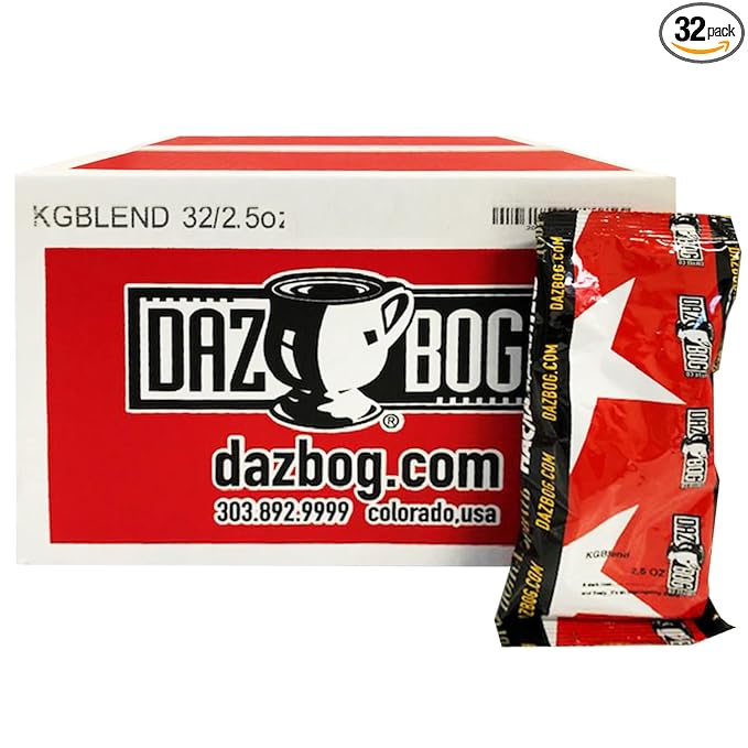 Dazbog Coffee | KO Blend | Ground | 2.5 oz. Portion Pack 32 Count | Dark Roast Flavor | Full-Bodied Smoky Pungent Blend | Intense &amp Lively | Heavenly Rich | Great for Businesses &amp Restauran