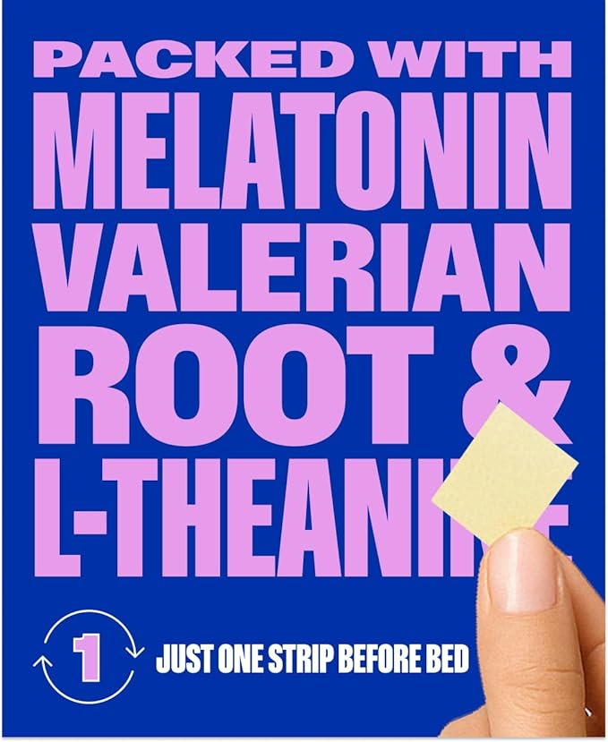 NuStrips™ Fast-Dissolving Sleep Strips with 5mg Melatonin Valerian Root L-Theanine &amp Vitamin B6 – Blueberry Flavor - Natural Sleep Aid Vegan Non-GMO Gluten Free – Fall Asleep Fast (30 Strips)