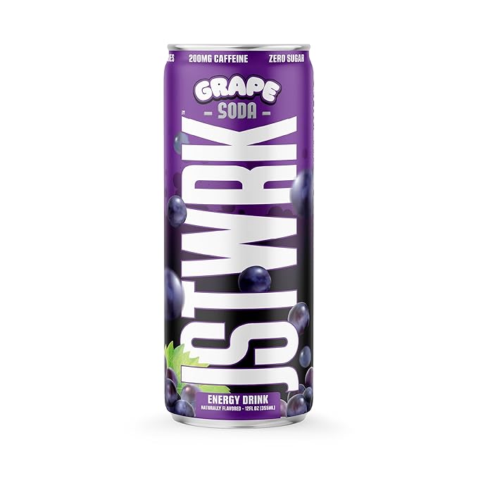 JST WRK Energy Drink - 12-Pack Sugar-Free Zero Calories No Sugar Alcohols 12 Fl Oz. 200 milligrams Caffeine (Grape Soda)