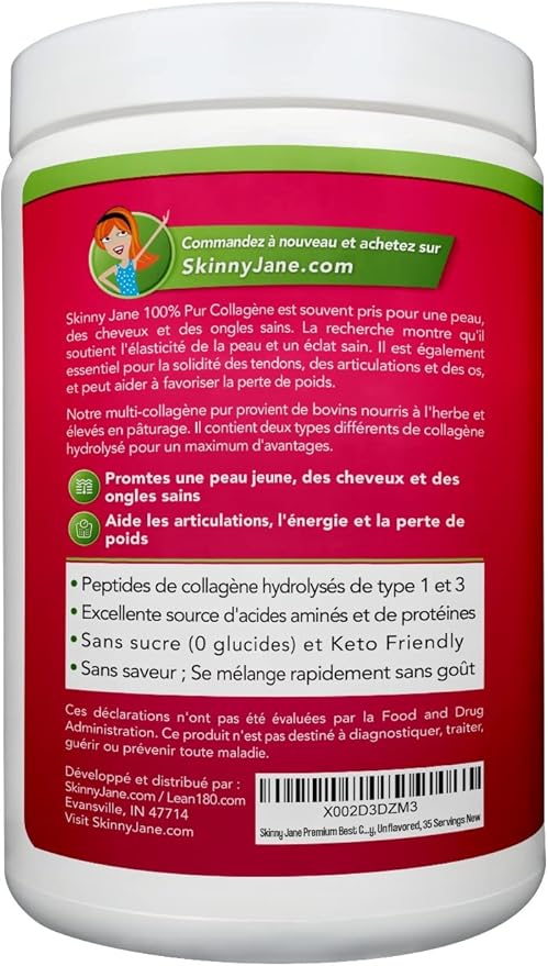 Skinny Jane Collagen Peptides Powder - Rejuvenates Skin - Healthy Hair and Nails -Supports Joints - Keto Friendly Zero Carbs - Unflavored - 35 Servings