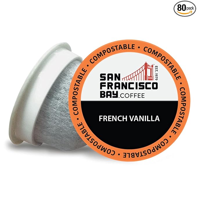 San Francisco Bay Coffee - Flavored Medium Roast - French Vanilla (80 ct) - Single Serve Coffee Pods Commercially Compostable K Cup Compatible