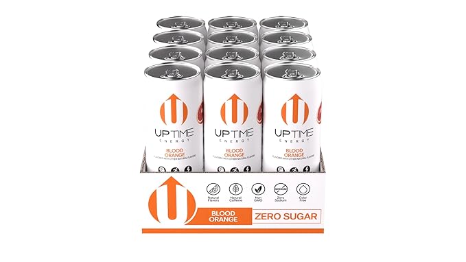 UPTIME Energy Drink Blood Orange Sparkling 12 Pack Vitamin C L Theanine Calcium Sugar Free Energy Drinks for Focus Support 142mg of Natural Caffeine 0 Calories Clean Natural 12 fl oz Cans