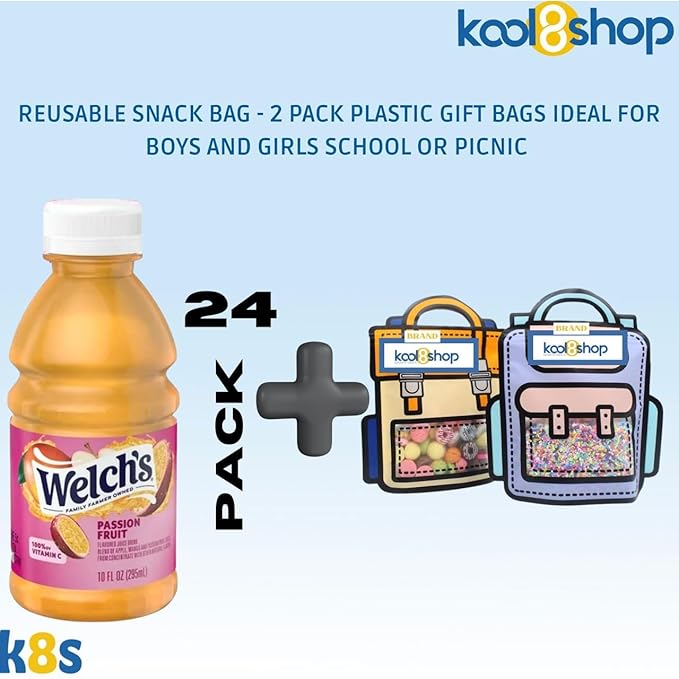 Welch’s Passion Fruit Juice Drink 10 fl oz Plastic Bottle 24 Pack + 2 Reusable Snack Bags by KOOL8SHOP Infinite Deals