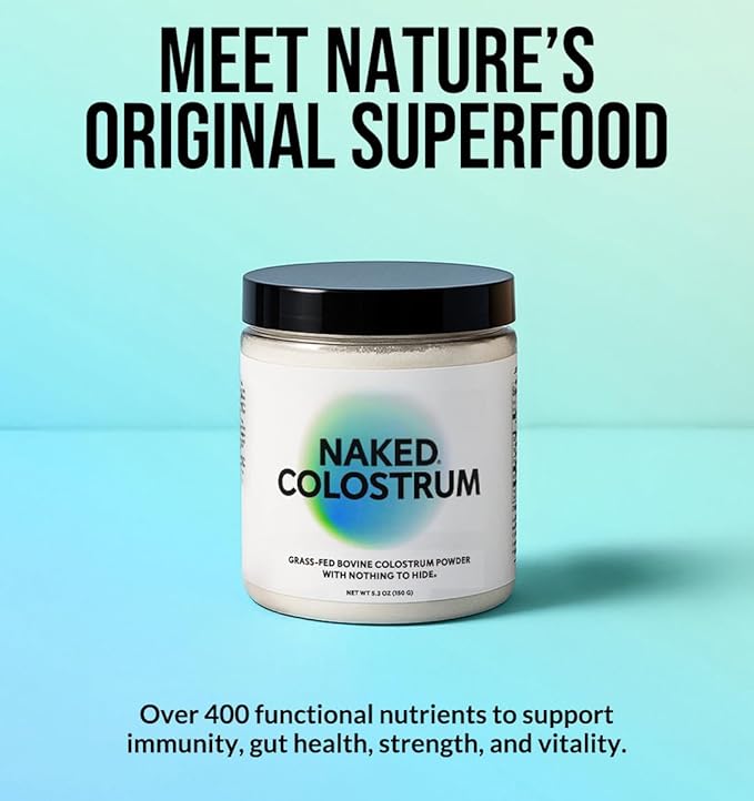 NAKED Colostrum Powder – 100% Grass-Fed Bovine Colostrum Supplement from US Farms | Tested at 20%+ IgG | Gut Health Immunity Recovery &amp Skin Support - 150 Servings