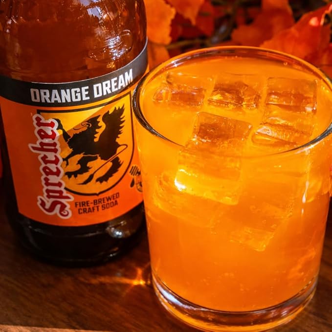 Sprecher Orange Dream Soda in 16 fl oz Glass Bottles (24 Pack) Fire-Brewed Craft Orange Soda Made with Real Honey Handcrafted Orange Cream Soft Drink