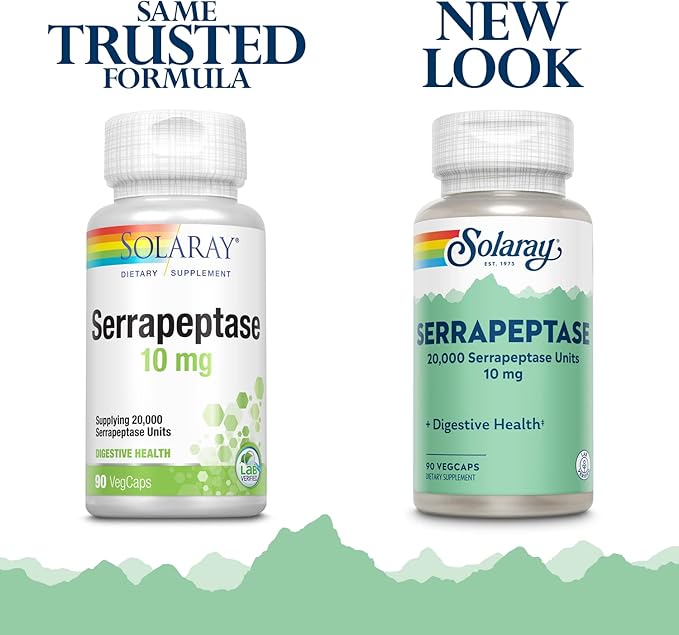 SOLARAY Serrapeptase Enzyme Supplement 10 mg for Men &amp Women - Digestive Support Capsules 20000 Serrapeptase Units per Serving - 90 Veg Caps