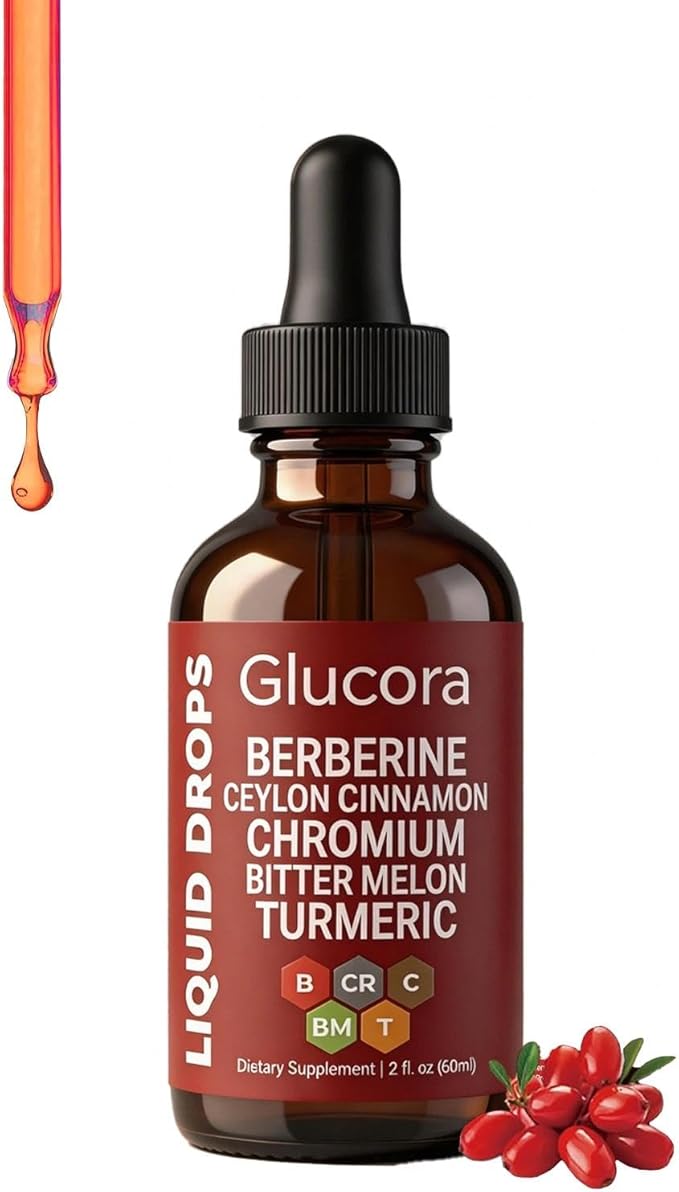 Glucora gotasGlucora Ceylon Cinnamon Berberine Liquid Drops - with Bitter Melon Extract Turmeric Chromium GymnemaOrganic Panax Ginseng&amp Moringa – Vegan Non-GMO - 2 Fl Oz (60 ML)(1pcs)