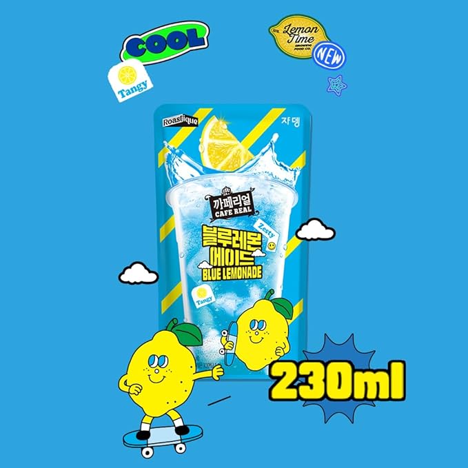ROASTIQUE Official Cafe Real Blue Lemonade - Flavored Juice Drink Pouch Zesty Tangy Korean Convenience Store Drinks 7.77 fl oz (Pack of 10)