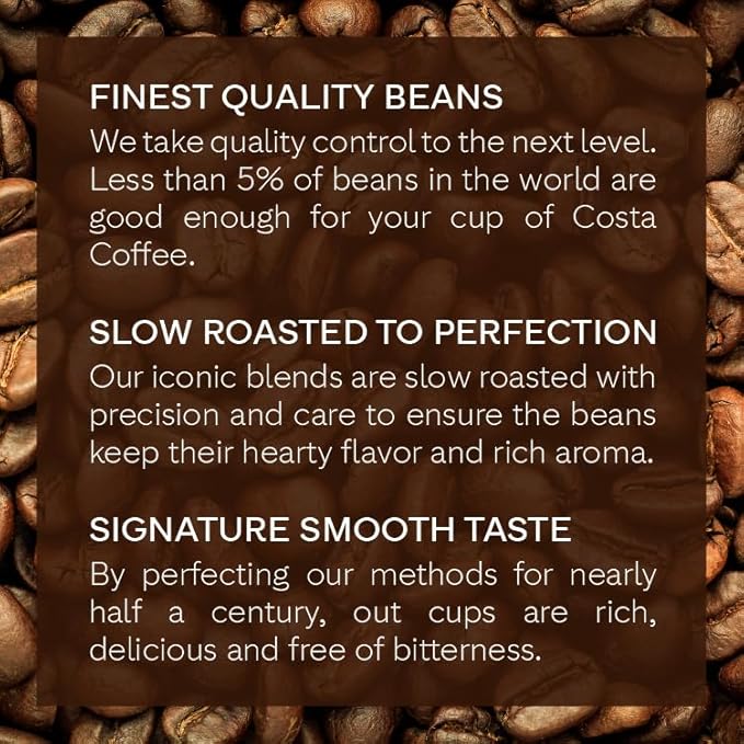 Costa Coffee Whole Bean Coffee Signature Blend Dark Roast 12oz each Rainforest Alliance Certified (Pack of 4)