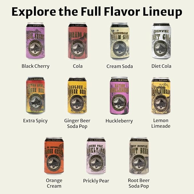 Rocky Mountain Soda 24‑Pack 12 Fl Oz Cans Small‑Batch Craft Soda Pop Gluten‑Free Vegan Organic Cane Sugar No Preservatives No Added Sodium Elderberry Soda Pop