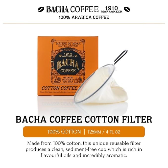 Bacha Coffee | Eternal Marrakech Fine Flavoured Coffee Autograph Collection 100% Arabica Specialty Coffee Ground Beans &amp 100% Cotton Filter 125mm/4 fl oz Serving Size