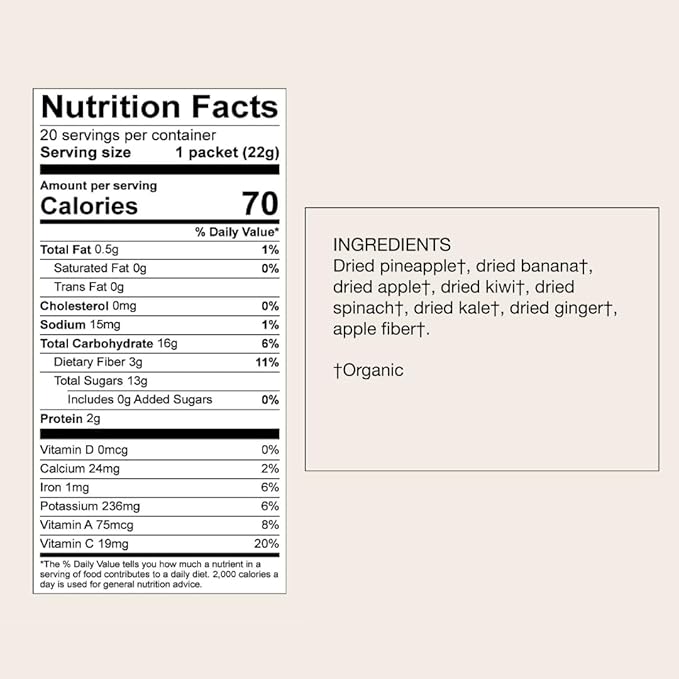kencko Greens Smoothie Mix Packets - 20 Instant Breakfast Smoothies Made of Nature’s Original Superfoods - Pineapple Apple Kale Spinach &amp More - Organic Fruit &amp Veggie Healthy Smoothies