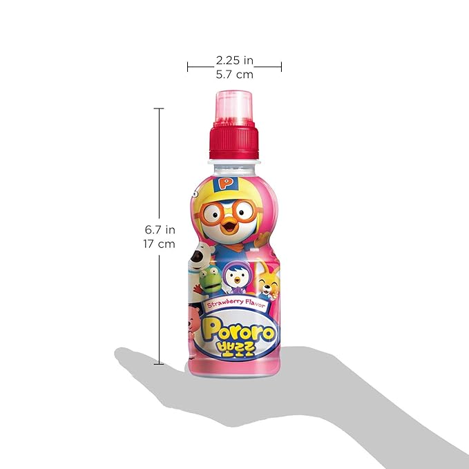 Paldo Fun &amp Yum Pororo Kids Strawberry Flavor Drink Pack of 8 Fruit Juice Drinks with Comfortable Push-Pull Sports Cap Perfect Drink for Children 7.95 fl oz. x 8