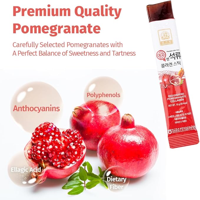 Korean Beauty Baekje Geumsan Women's Pomegranate Collagen Jelly Stick 5.1oz / 30 Count (5 Pack)