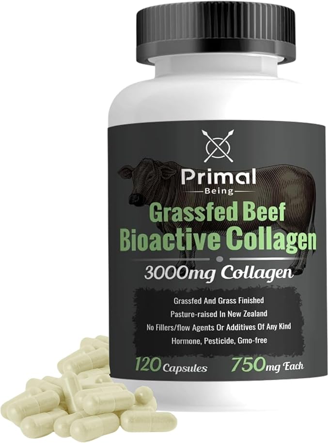 Primal Being Grassfed Beef Cartilage Collagen (Type I-V &amp XI)- Supports Hair Skin Nails Joint Health Immunity Digestion Post Exercise Recovery - 120 Capsules 3000 mg per Serving