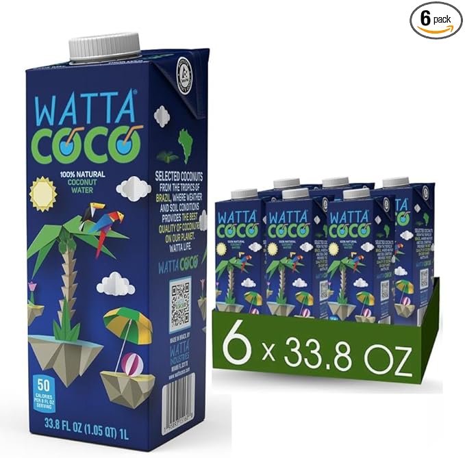 Watta Coco Natural Brazilian Coconut Water No Added Sugar - Unsweetened and Preservative Free Agua de Coco - Healthy Drinks and Juice Alternative for Adults and Kids from Young Raw Green Coconuts 33