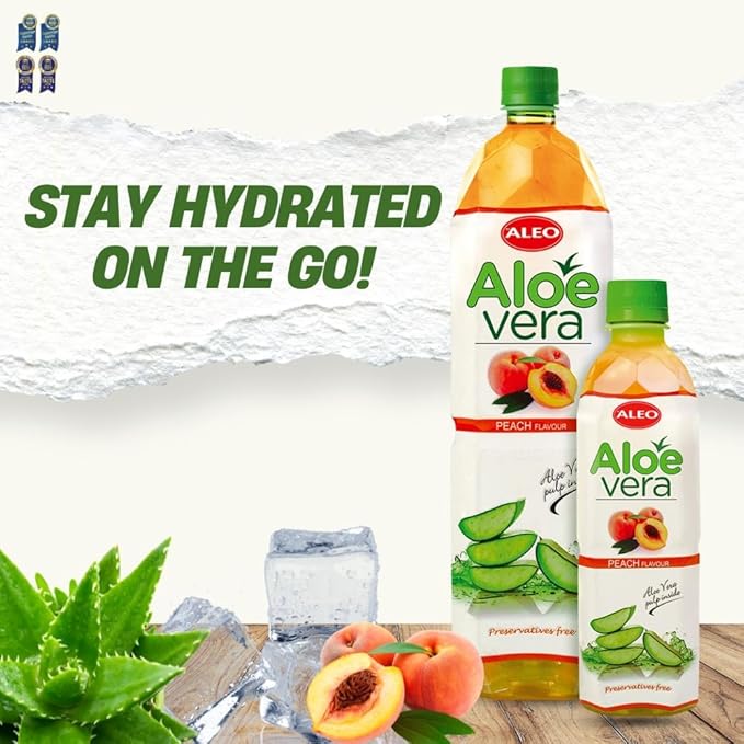 ALEO 1.5L x 12 Premium Peach Aloe Vera Drink - Natural No Preservatives No Artificial Colors Superior Taste Award 2025