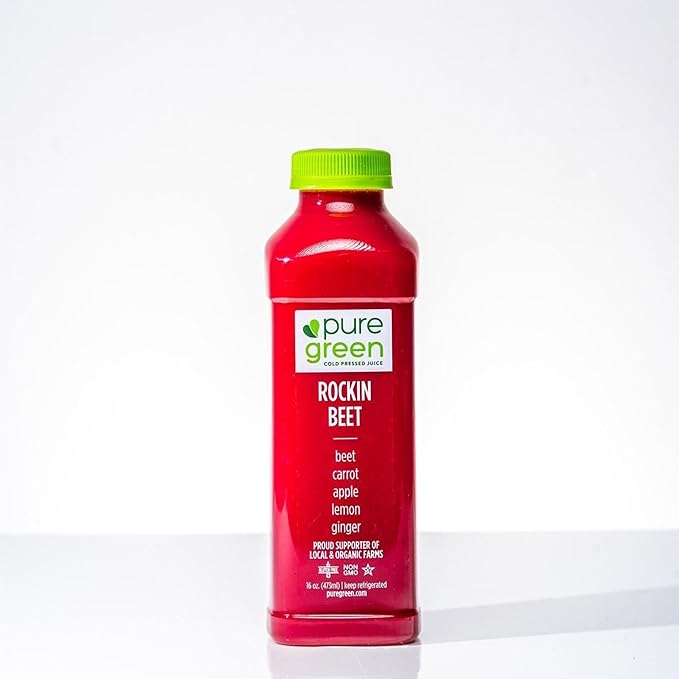Pure Green Cold Pressed Juice - Rockin Beet - Fresh Functional Blend with Beet Carrot Apple Lemon Ginger - Natural Gluten Free Non-GMO No Artificial Colors or Flavors - Made from Real Fruits &a