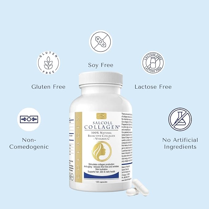 Salcoll Pure Marine Collagen Skin Capsules (120 Count) – Anti-Aging Supplement for Women &amp Men Boosts Collagen Reduces Wrinkles Supports Skin Hair &amp Nails with Hydration &amp Nourishment