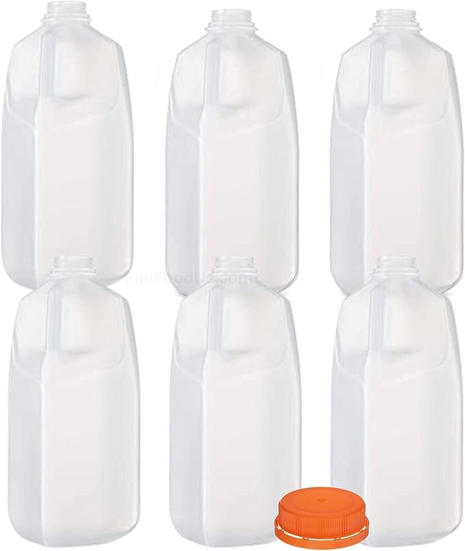 64 Oz Jugs Juice Bottles (Pack Of 6 x 64 Oz Ea) With Orange Tamper Evident Screw Caps – Great for Homemade Juices Milk Smoothies Tea and Other Beverages - Food Grade BPA Free