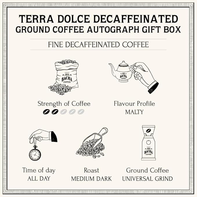 Bacha Coffee | Terra Dolce Fine Flavoured Coffee Autograph Collection 100% Arabica Specialty Coffee Ground Beans Medium Dark Roast 350g &amp 100% Natural Unbleached Wood Fibre Paper Filters Lar