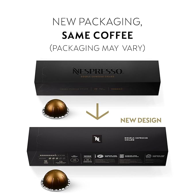 Nespresso Capsules Vertuo Double Espresso Chiaro Medium Roast Espresso Coffee 30-Count Coffee Pods Brews 2.7oz.