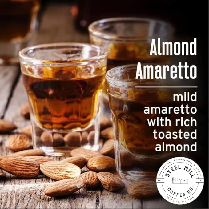 Steel Mill Coffee Co. Almond Amaretto Flavored Coffee – Whole Bean – Medium Roast – 100% Arabica Beans – Vegan – Sugar-Free – Gluten-Free – Gourmet Coffee – 2lb Bag