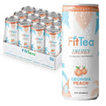 FitTea Healthy Energy Drink 12 Fl Oz - Georgia Peach Pre Workout Sparkling Refresher (12 Pack) Natural Green Tea Energy Drinks Sugar Free