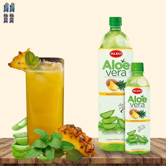 ALEO 0.5L Premium Pineapple Aloe Vera Drink - Natural No Preservatives No Artificial Colors Superior Taste Award 2025