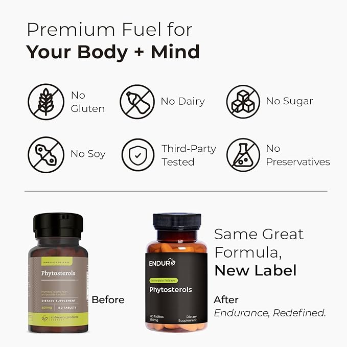 Endurance Products ENDUR - Phytosterols Plant Sterols Complex - 450 mg - Heart &amp Healthy Cholesterol Support Prostate Health &amp Urinary Comfort Support - High-Potency - 180 Tablets