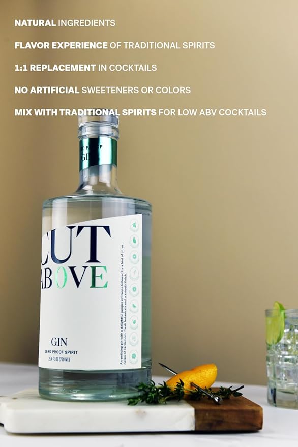 CUT ABOVE Zero Alcohol Gin | Award Winning Premium Non-Alcoholic Spirit for Alcohol Free Cocktails | 25.4 fl. oz. (750mL)