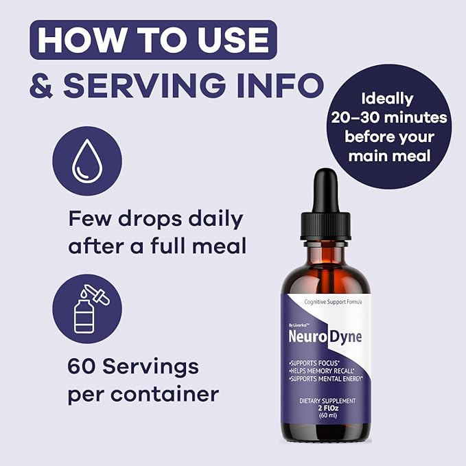 (2 Pack) NeuroDyne - Official NeuroDyne Drops Supplement Brain Support Advanced Formula Neuro Dyne Liquid Premium All Natural Cognitive Focus Nerve Support for Health Wellness 2 Bottles for 2 Months
