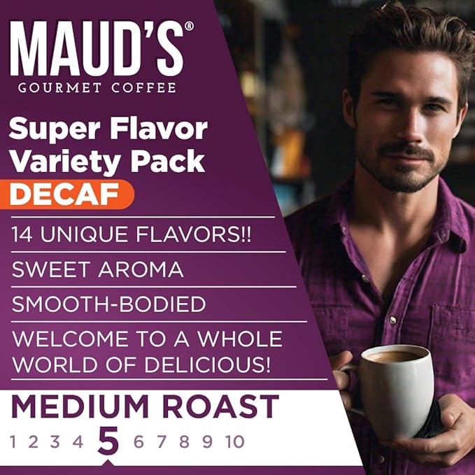 Maud's Flavored Decaf Coffee Pods Variety Pack 80 ct14 Assorted Roasts &amp Flavors Decaf Medium Roast Coffee in Single Serve Pods - 100% Arabica Coffee Compatible with Keurig K Cups Maker