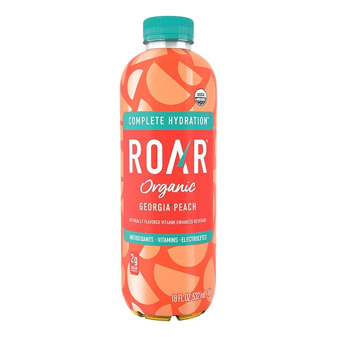 ROAR Complete Hydration Organic - Electrolyte Drinks Loaded with Vitamins C B5 B12 - Non-GMO Gluten-Free - Georgia Peach - 12 pc